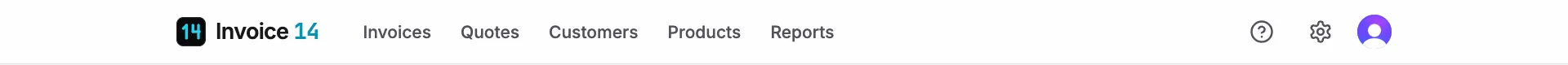 The top bar: the logo and main sections on the left; help, settings and your account on the right.