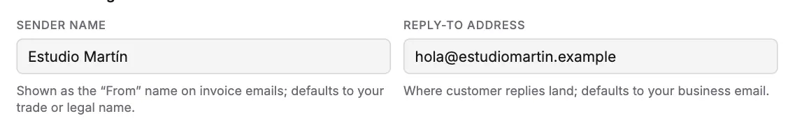The sender name and reply-to address.