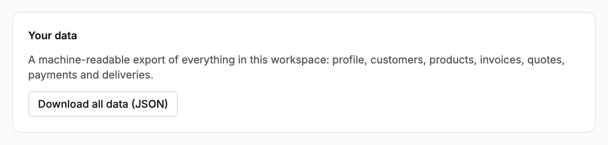 Settings → Your data, with the button that downloads the export.