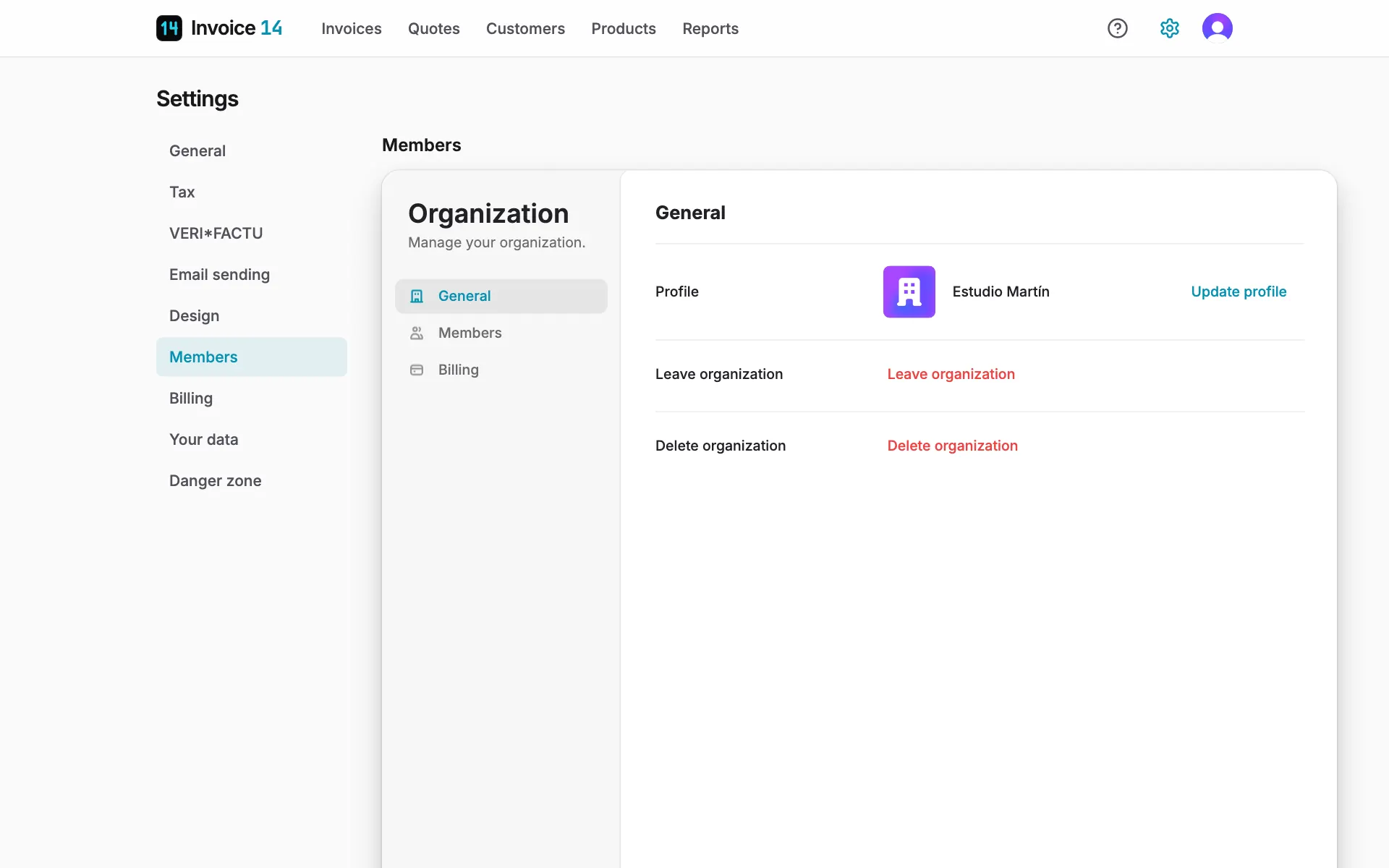 Settings → Members, where you invite people and change or remove members.