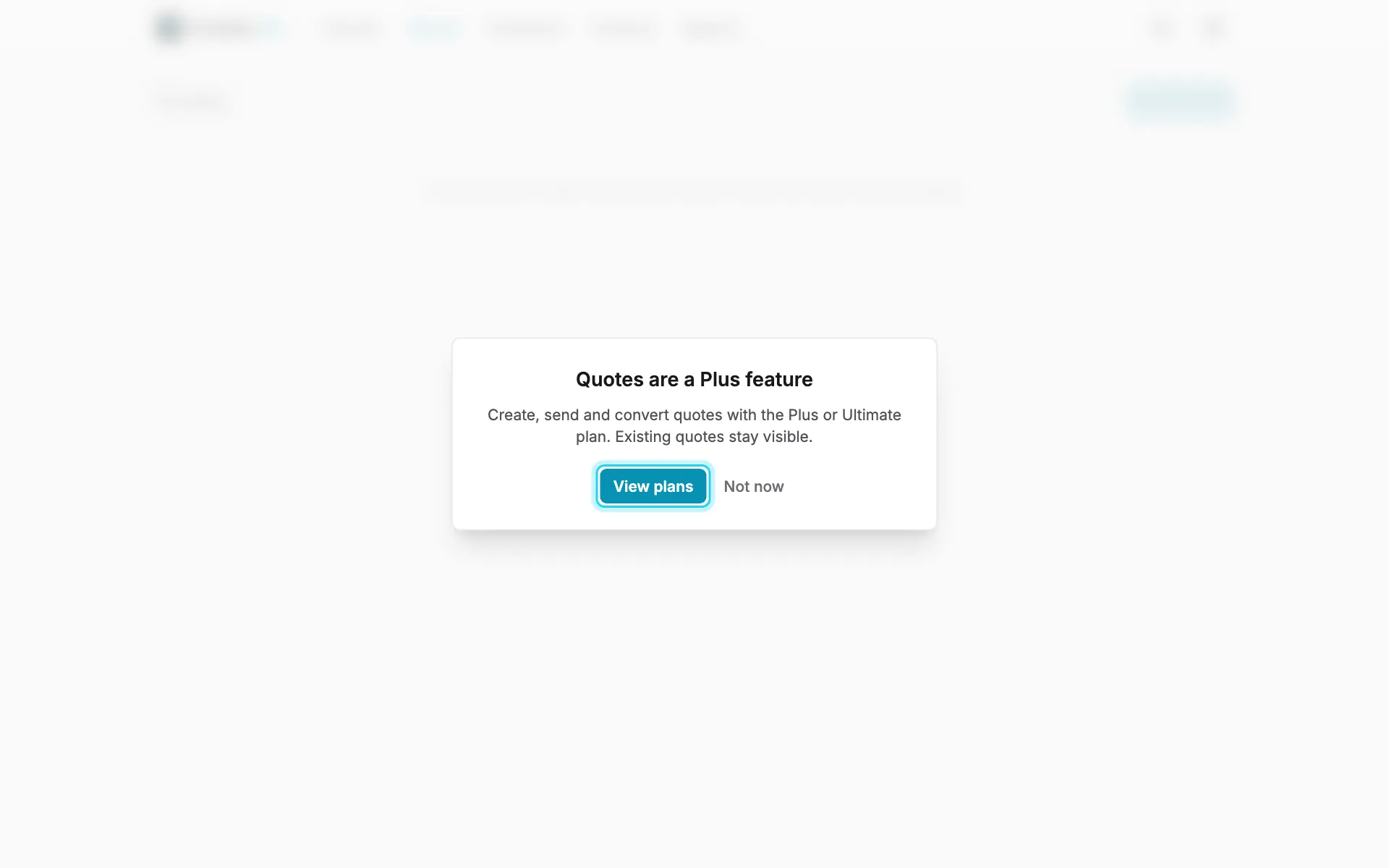 Quotes on the Free plan: the page is greyed out behind an upgrade prompt.